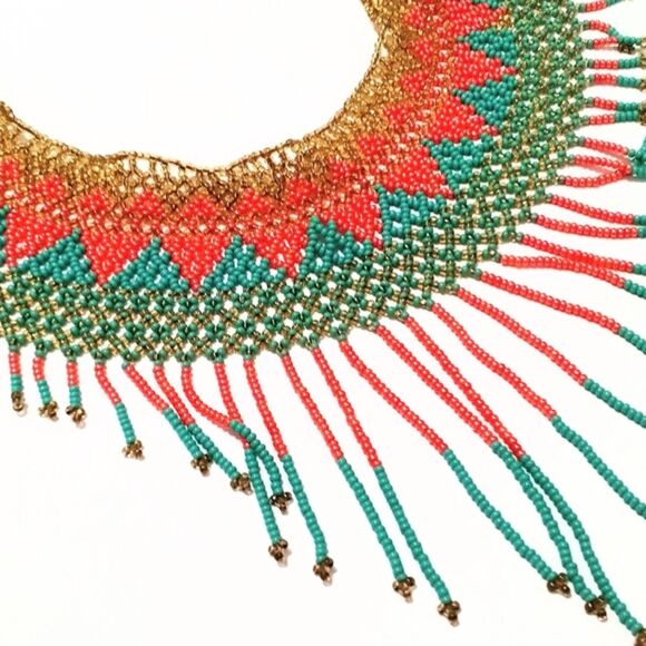 Vintage Hand Woven Seed Bead Collar Style Statement Necklace - Picture 7 of 10